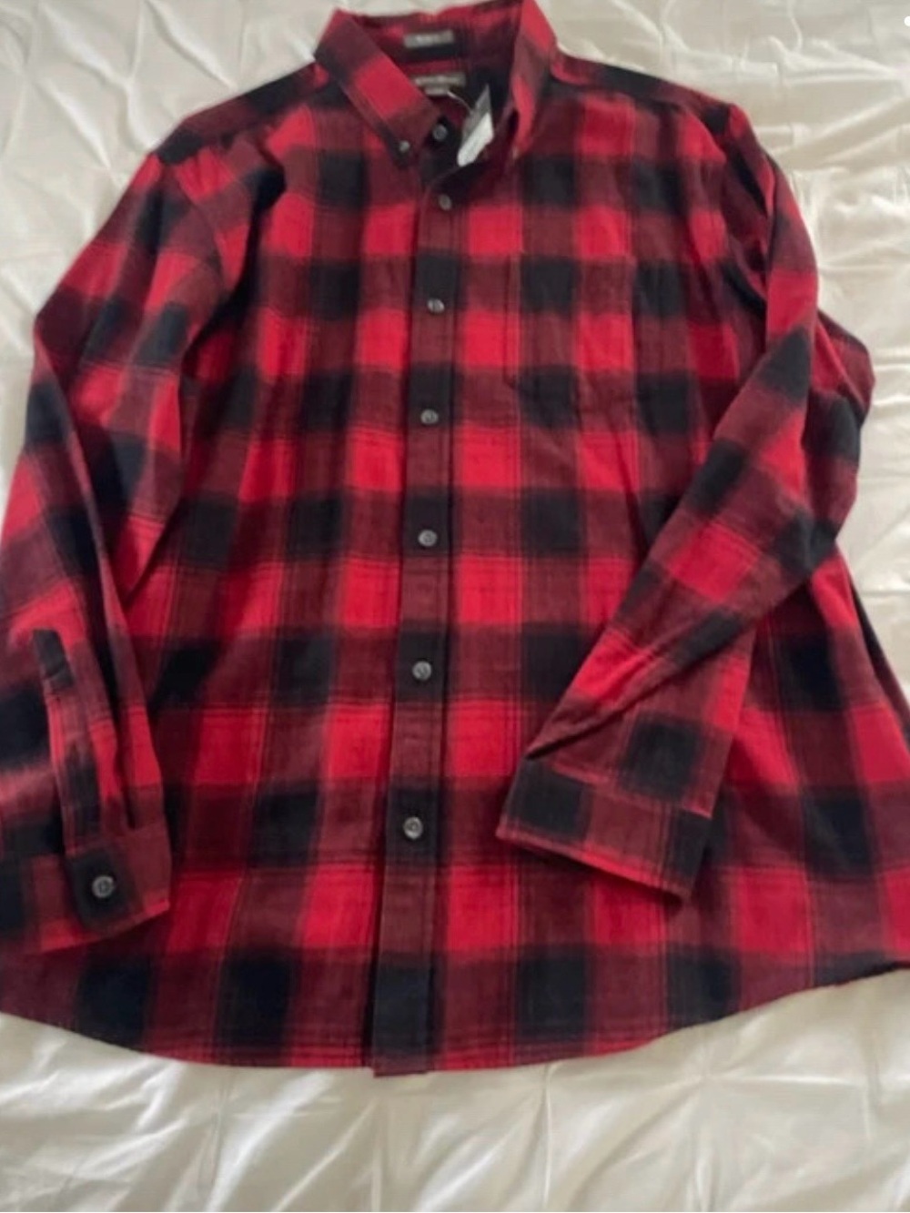 Men's Red and Black Plaid Button-Down Shirt- flannel